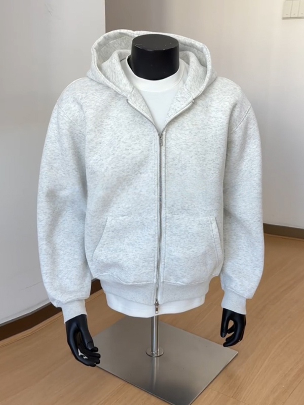 Ανδρικό cardigan-φούτερ σε λευκό και γκρι, με διπλής κατεύθυνσης φερμουάρ, φθινοπωρινό CleanFit με κουκούλα