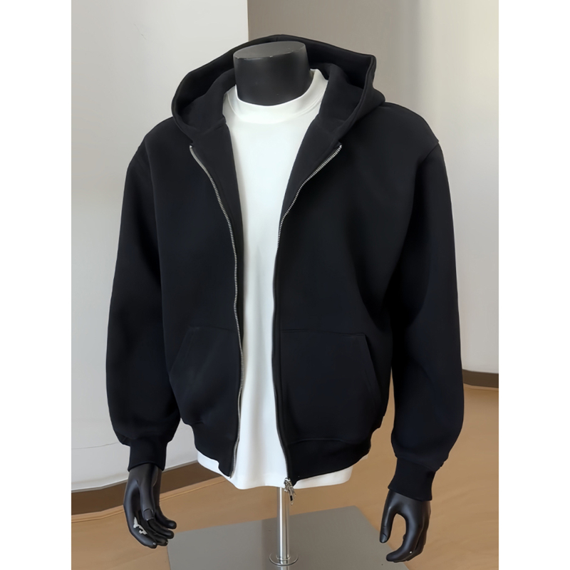 Ανδρικό cardigan-φούτερ σε λευκό και γκρι, με διπλής κατεύθυνσης φερμουάρ, φθινοπωρινό CleanFit με κουκούλα