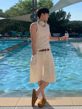 MYQ Ανδρικό Καλοκαιρινό Αμάνικο T‑Shirt, Slim‑Fit, 100% Βαμβάκι, Στρογγυλός Λαιμός, Μονόχρωμο, Κορεάτικο Στυλ