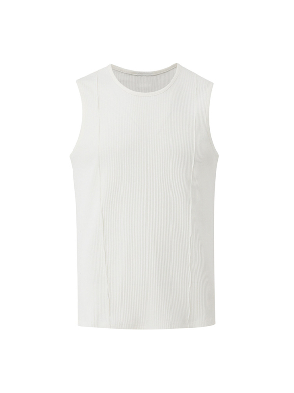 MYQ Ανδρικό Καλοκαιρινό Αμάνικο T‑Shirt, Slim‑Fit, 100% Βαμβάκι, Στρογγυλός Λαιμός, Μονόχρωμο, Κορεάτικο Στυλ