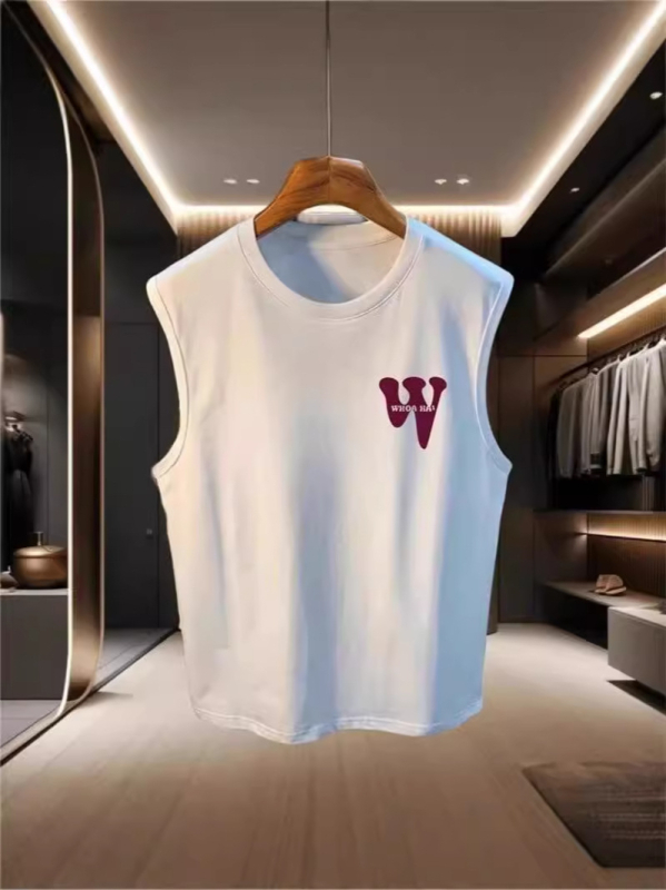 Ανδρικό χωρίς μανίκια T‑shirt με εκτύπωση, 100% βαμβάκι, καλοκαιρινό casual αθλητικό