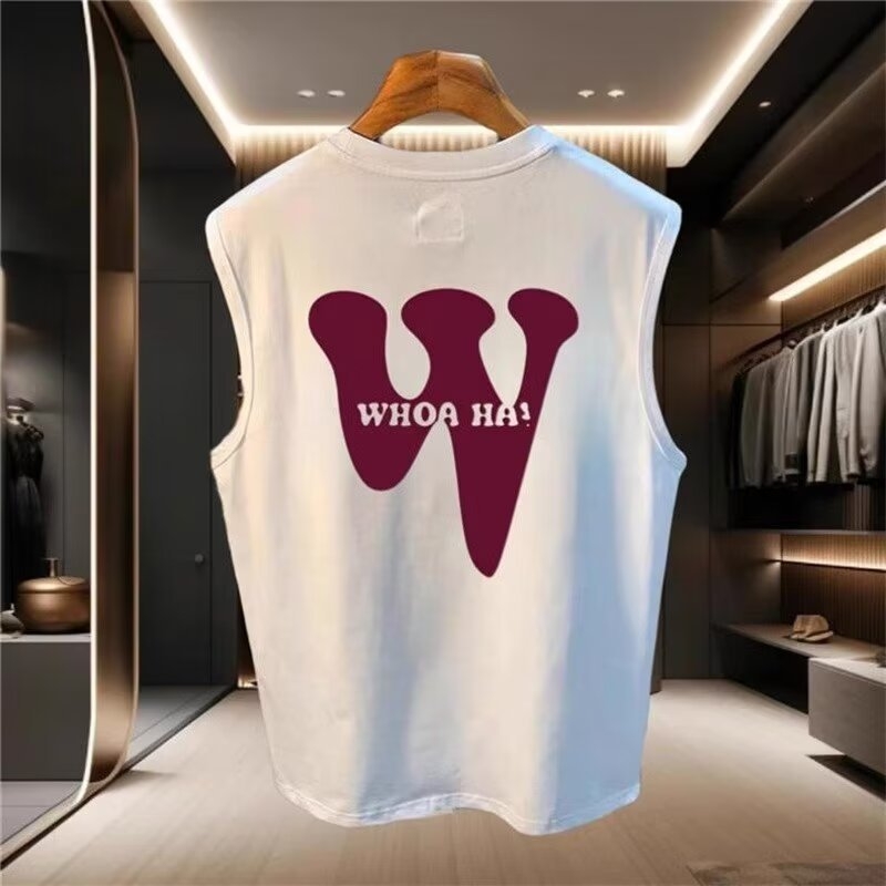 Ανδρικό χωρίς μανίκια T‑shirt με εκτύπωση, 100% βαμβάκι, καλοκαιρινό casual αθλητικό