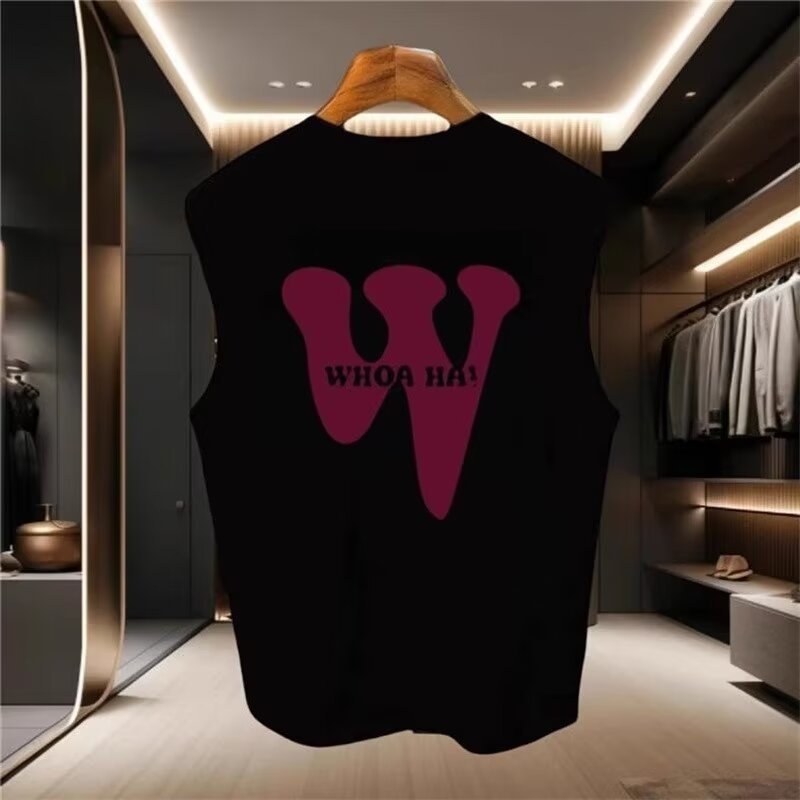 Ανδρικό χωρίς μανίκια T‑shirt με εκτύπωση, 100% βαμβάκι, καλοκαιρινό casual αθλητικό