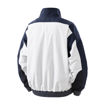 Unisex μπουφάν σε αμερικανικό ρετρό κολλεγιακό στυλ, με σταντ γιακά, σχέδιο σε χρωματικά μπλοκ, φερμουάρ, φθινοπωρινό-χειμερινό