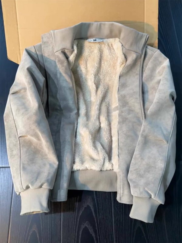 Αμερικάνικου στυλ PU δερμάτινο τζάκετ με tie-dye για άνδρες, fleece επένδυση για τον χειμώνα, μπουφάν μοτοσικλέτας με στάσιμος γιακά