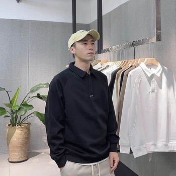 Jesenki muški polo s dugim rukavima, zatvaračem na zip i ovratnikom, slim-fit