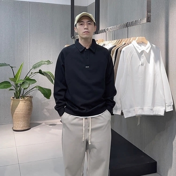 Jesenki muški polo s dugim rukavima, zatvaračem na zip i ovratnikom, slim-fit