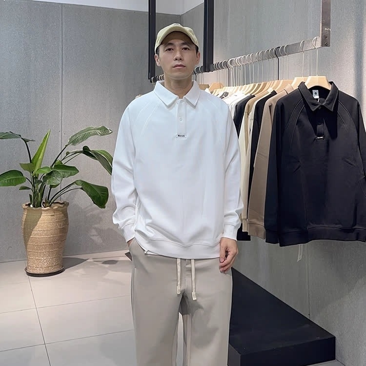Jesenki muški polo s dugim rukavima, zatvaračem na zip i ovratnikom, slim-fit