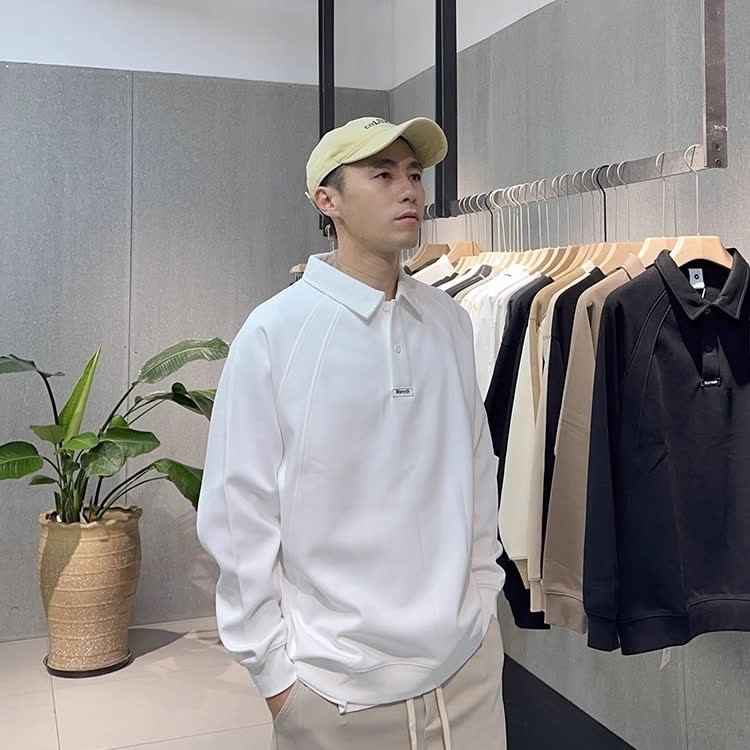 Jesenki muški polo s dugim rukavima, zatvaračem na zip i ovratnikom, slim-fit