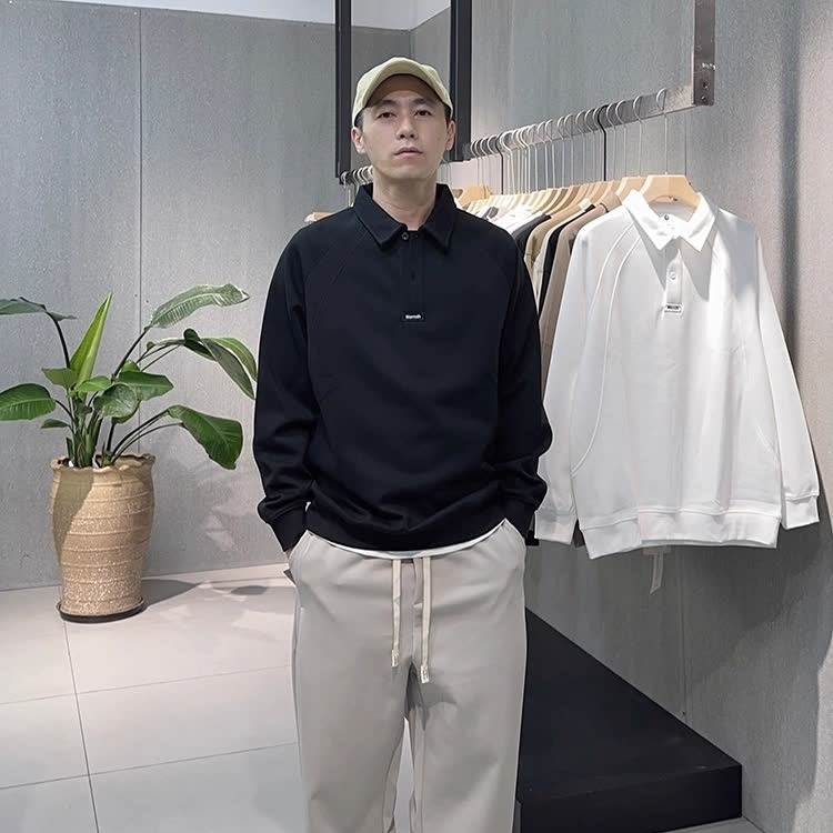 Jesenki muški polo s dugim rukavima, zatvaračem na zip i ovratnikom, slim-fit