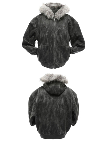 Ανδρικό χειμερινό βαμβακερό μπουφάν με fleece επένδυση και κουκούλα, μοτίβο Mountain Eagle Ink-Dyed, vintage αμερικανικό στυλ, καθαρή γραμμή
