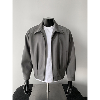 Ανδρικό κοντό, χαλαρό σακάκι σε στυλ business casual με πέτο, φερμουάρ, μονόχρωμο, χωρίς κουκούλα, μακριά μανίκια, ίσια γραμμή, για άνοιξη και φθινόπωρο