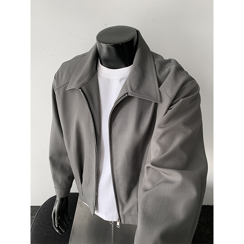 Ανδρικό κοντό, χαλαρό σακάκι σε στυλ business casual με πέτο, φερμουάρ, μονόχρωμο, χωρίς κουκούλα, μακριά μανίκια, ίσια γραμμή, για άνοιξη και φθινόπωρο