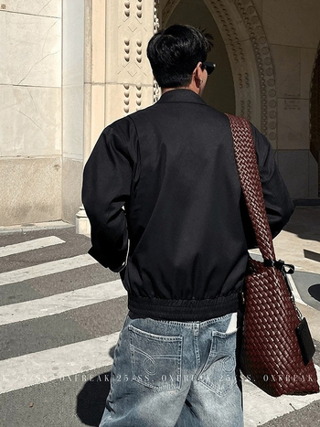Ανδρικό Harrington με πέτο, αμερικανικού στυλ για φθινόπωρο, καθαρή γραμμή, έμπνευση από το Ντιτρόιτ, μπουφάν εργασίας τύπου πτήσης