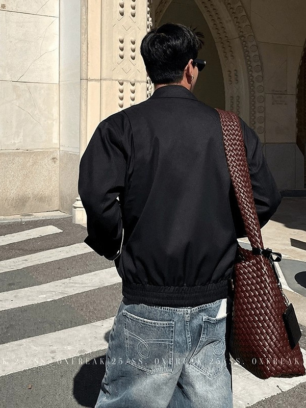 Ανδρικό Harrington με πέτο, αμερικανικού στυλ για φθινόπωρο, καθαρή γραμμή, έμπνευση από το Ντιτρόιτ, μπουφάν εργασίας τύπου πτήσης