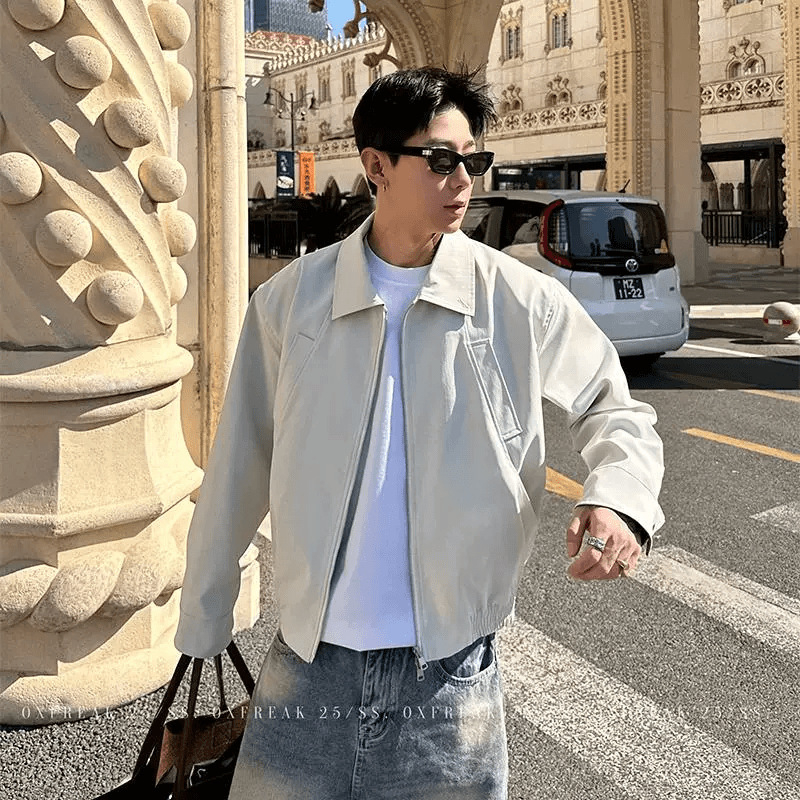 Ανδρικό Harrington με πέτο, αμερικανικού στυλ για φθινόπωρο, καθαρή γραμμή, έμπνευση από το Ντιτρόιτ, μπουφάν εργασίας τύπου πτήσης