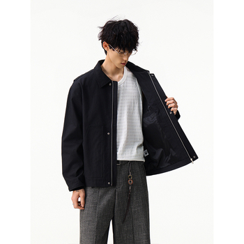 Amerikai retro bomber dzseki reverrel és patchwork elemekkel, férfiaknak, őszi-téli, cipzár, laza szabás