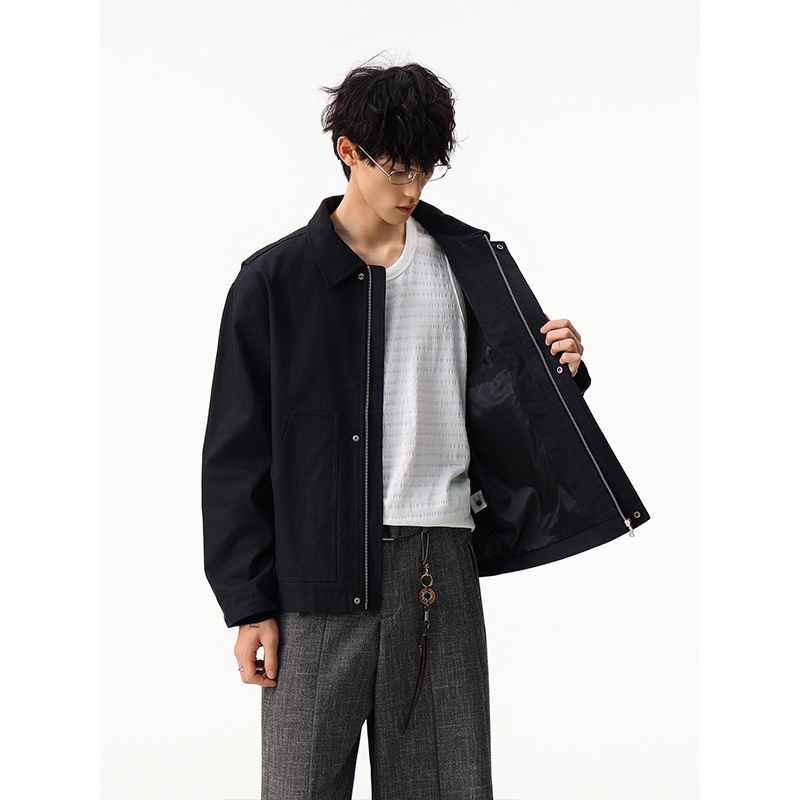 Amerikai retro bomber dzseki reverrel és patchwork elemekkel, férfiaknak, őszi-téli, cipzár, laza szabás