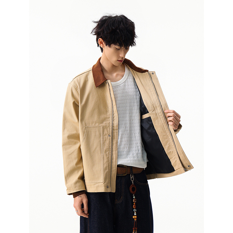 Amerikai retro bomber dzseki reverrel és patchwork elemekkel, férfiaknak, őszi-téli, cipzár, laza szabás