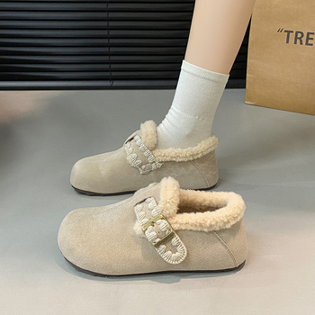 Ženske bijele cipele s flisom iznutra, tople plosnate cipele za zimu, slip-on s mekanom sole, vintage stil