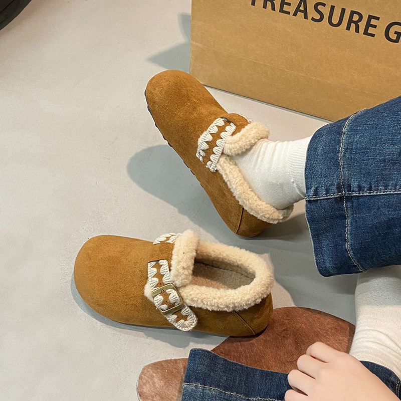 Ženske bijele cipele s flisom iznutra, tople plosnate cipele za zimu, slip-on s mekanom sole, vintage stil