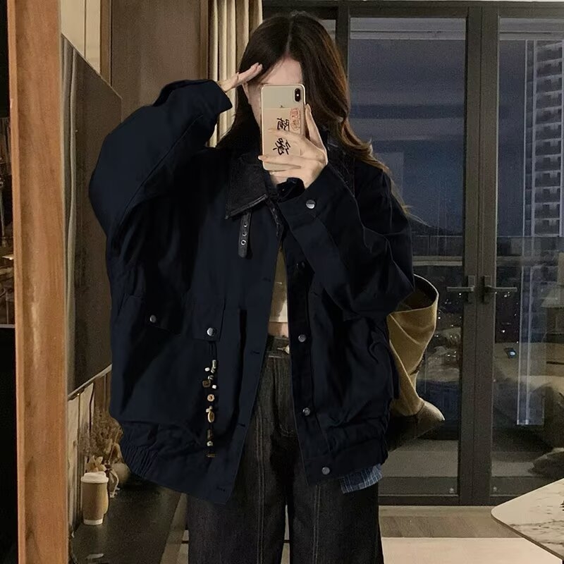 2025 őszi-téli retro workwear dzseki, uniszex, bő szabás, egyszínű, mindennapi megjelenés