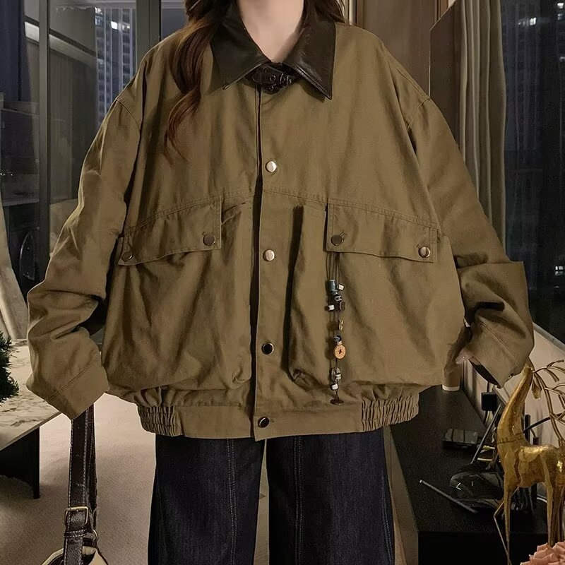 2025 őszi-téli retro workwear dzseki, uniszex, bő szabás, egyszínű, mindennapi megjelenés