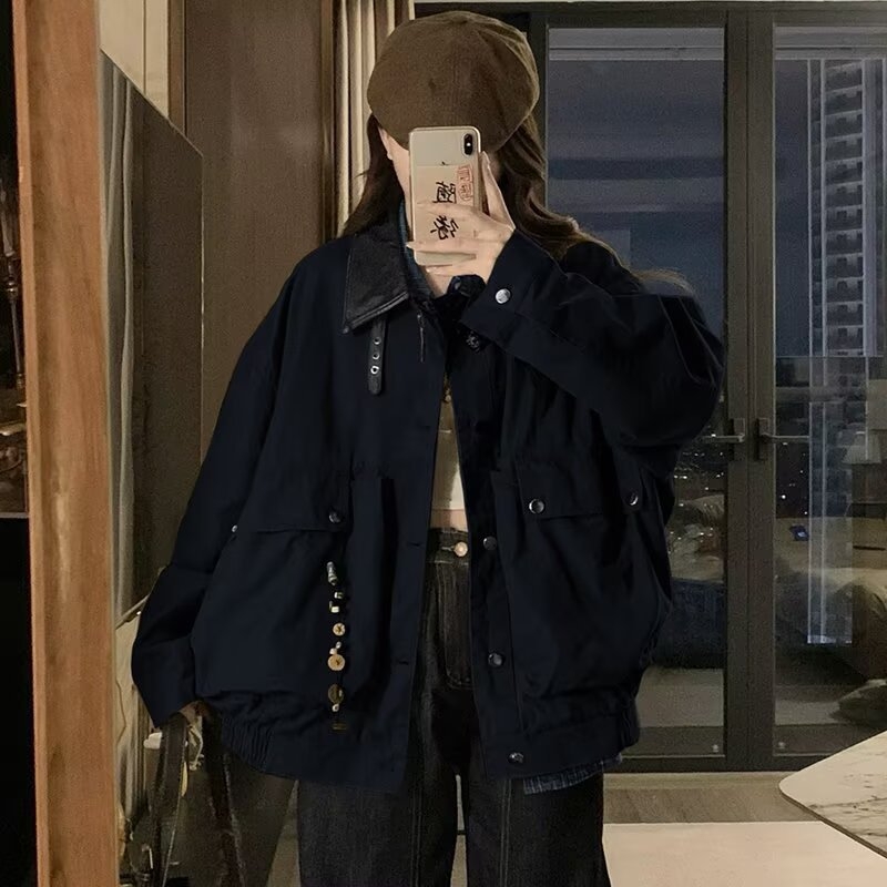 2025 őszi-téli retro workwear dzseki, uniszex, bő szabás, egyszínű, mindennapi megjelenés
