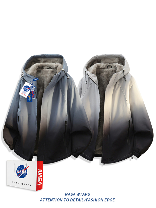 NASA About Μπουφάν εργασίας με gradient φλίς για άνδρες – Φθινόπωρο/Χειμώνας, μονόχρωμο, ιαπωνικό στυλ εργασίας