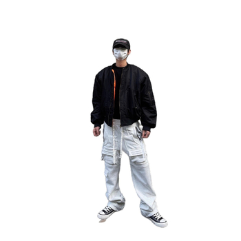 Αμερικανικού στυλ μονόχρωμο bomber jacket για άνδρες, παχιά επένδυση, κοντό και άνετο στην εφαρμογή, ζεστό για φθινόπωρο και χειμώνα