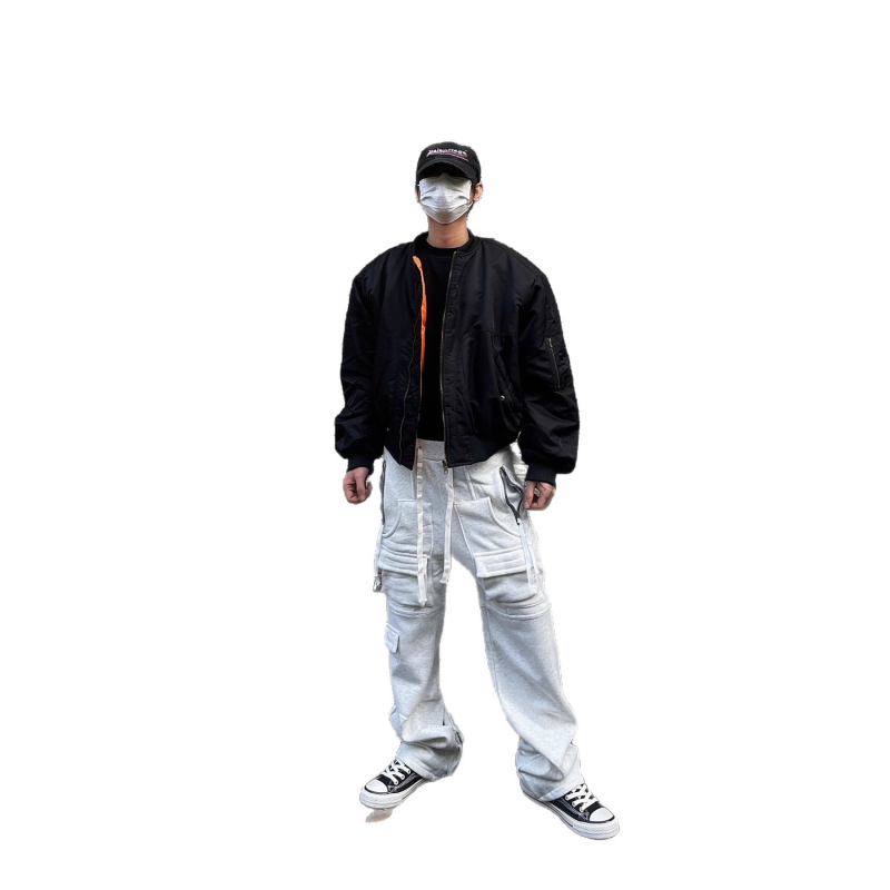 Αμερικανικού στυλ μονόχρωμο bomber jacket για άνδρες, παχιά επένδυση, κοντό και άνετο στην εφαρμογή, ζεστό για φθινόπωρο και χειμώνα