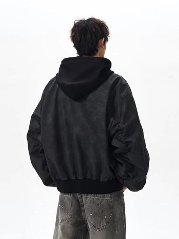 Ανδρικό bomber από PU δέρμα, vintage στυλ, άνοιξη-φθινόπωρο, χαλαρή γραμμή, φερμουάρ, σταθερός γιακά
