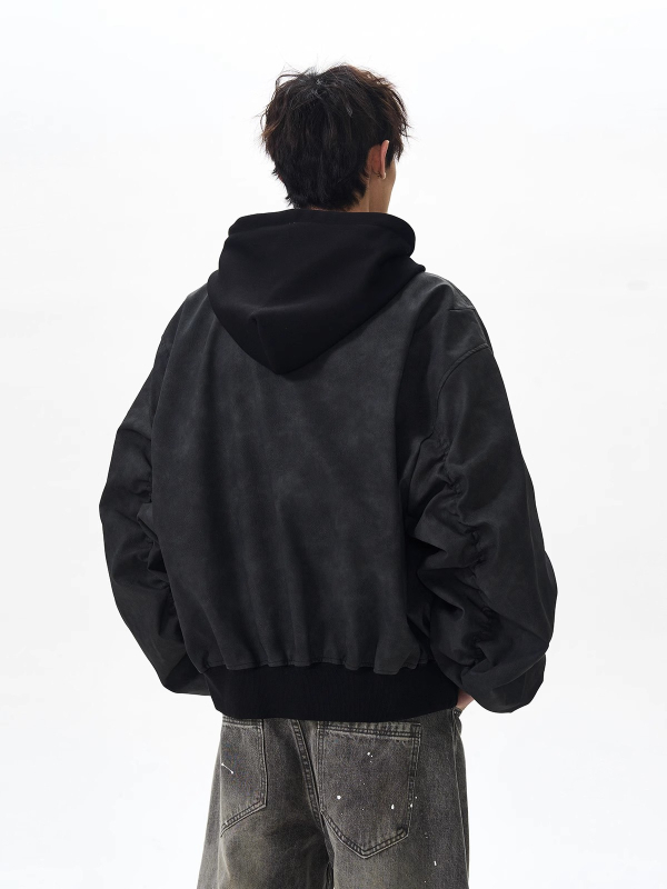 Ανδρικό bomber από PU δέρμα, vintage στυλ, άνοιξη-φθινόπωρο, χαλαρή γραμμή, φερμουάρ, σταθερός γιακά