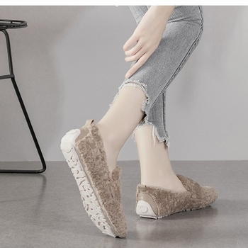 Pantofi damă de iarnă, cu căptușeală de blană și închidere Velcro, talpă din cauciuc