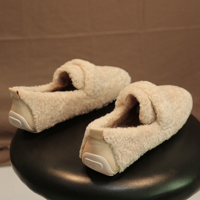 Pantofi damă de iarnă, cu căptușeală de blană și închidere Velcro, talpă din cauciuc