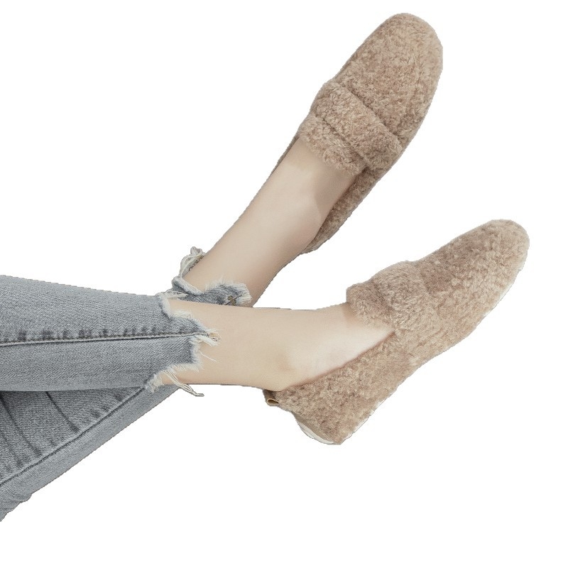 Pantofi damă de iarnă, cu căptușeală de blană și închidere Velcro, talpă din cauciuc