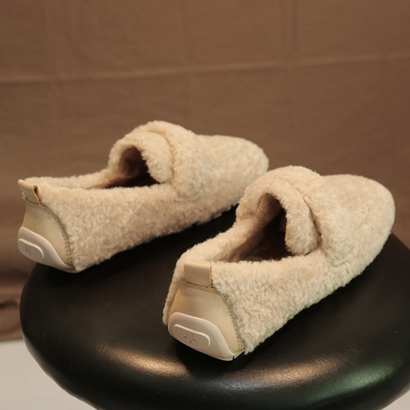 Pantofi damă de iarnă, cu căptușeală de blană și închidere Velcro, talpă din cauciuc
