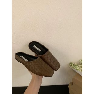 Ženske casual pletene slip-on sandale za žene, kvadratnim nosom i zatvorenim prstom, ravna potplata
