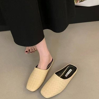Ženske casual pletene slip-on sandale za žene, kvadratnim nosom i zatvorenim prstom, ravna potplata