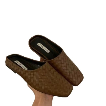 Ženske casual pletene slip-on sandale za žene, kvadratnim nosom i zatvorenim prstom, ravna potplata