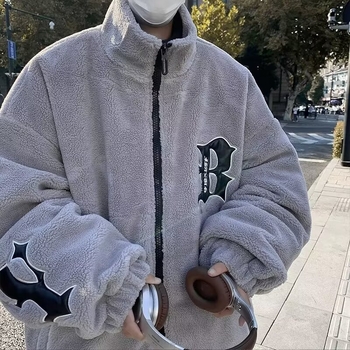 Ανδρικό σακάκι Sherpa fleece, αμερικανικού στυλ, με ψηλό γιακά, άνετος στη γραμμή, ζεστό για τον χειμώνα