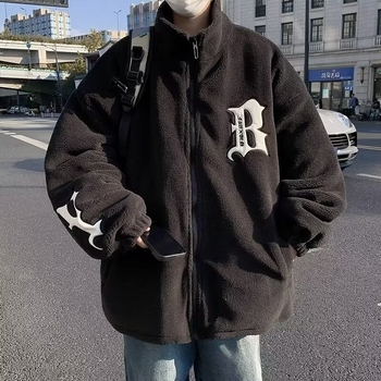 Ανδρικό σακάκι Sherpa fleece, αμερικανικού στυλ, με ψηλό γιακά, άνετος στη γραμμή, ζεστό για τον χειμώνα