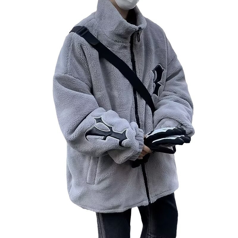Ανδρικό σακάκι Sherpa fleece, αμερικανικού στυλ, με ψηλό γιακά, άνετος στη γραμμή, ζεστό για τον χειμώνα
