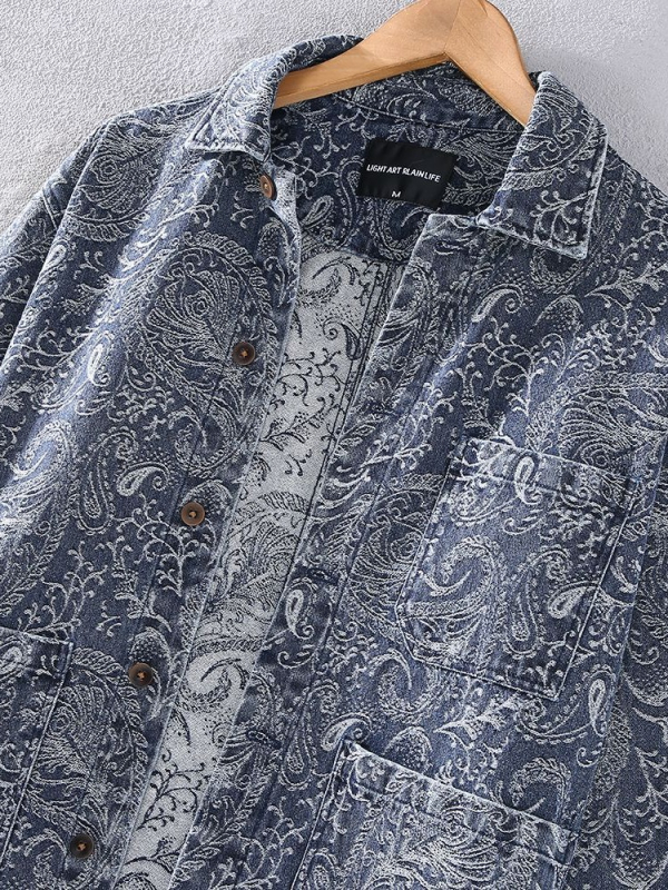 G125 Japanska retro denim jakna za muškarce — opušten kroj, bez kapulje, od pamuka