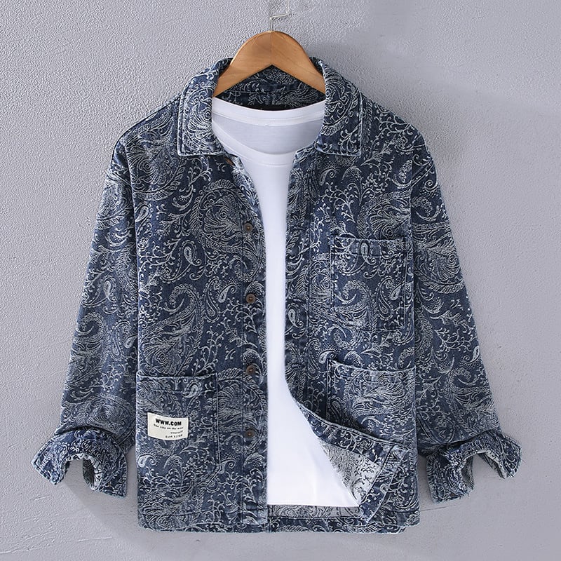 G125 Japanska retro denim jakna za muškarce — opušten kroj, bez kapulje, od pamuka