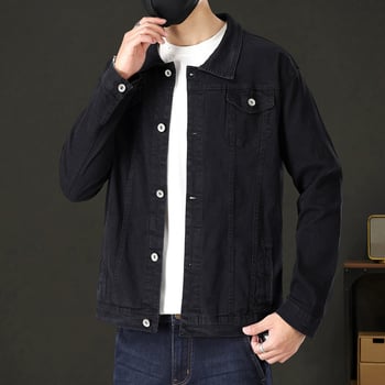 Férfi denim dzseki, elasztikus, slim-fit, tavasz–ősz, mindennapi külső ruházat