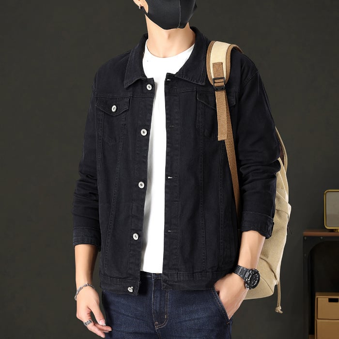 Férfi denim dzseki, elasztikus, slim-fit, tavasz–ősz, mindennapi külső ruházat