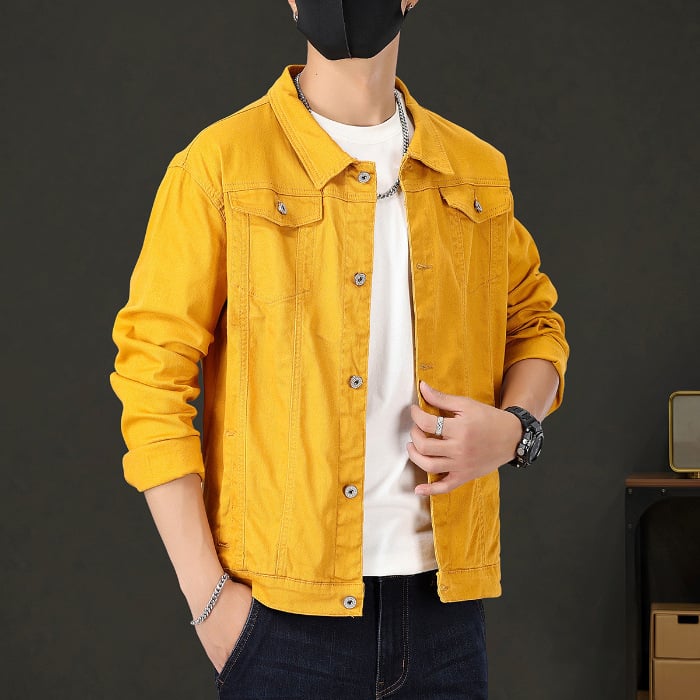 Férfi denim dzseki, elasztikus, slim-fit, tavasz–ősz, mindennapi külső ruházat