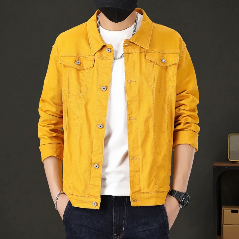 Férfi denim dzseki, elasztikus, slim-fit, tavasz–ősz, mindennapi külső ruházat
