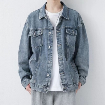 Férfi denim dzseki – tavasz–ősz, retro amerikai stílus, mindennapi viselet